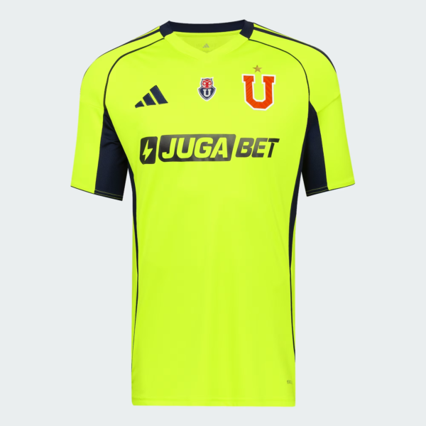 Camiseta Adidas U. de Chile 3ra 25/26. Diseño amarillo y azul, escudo del club y logo de Adidas.